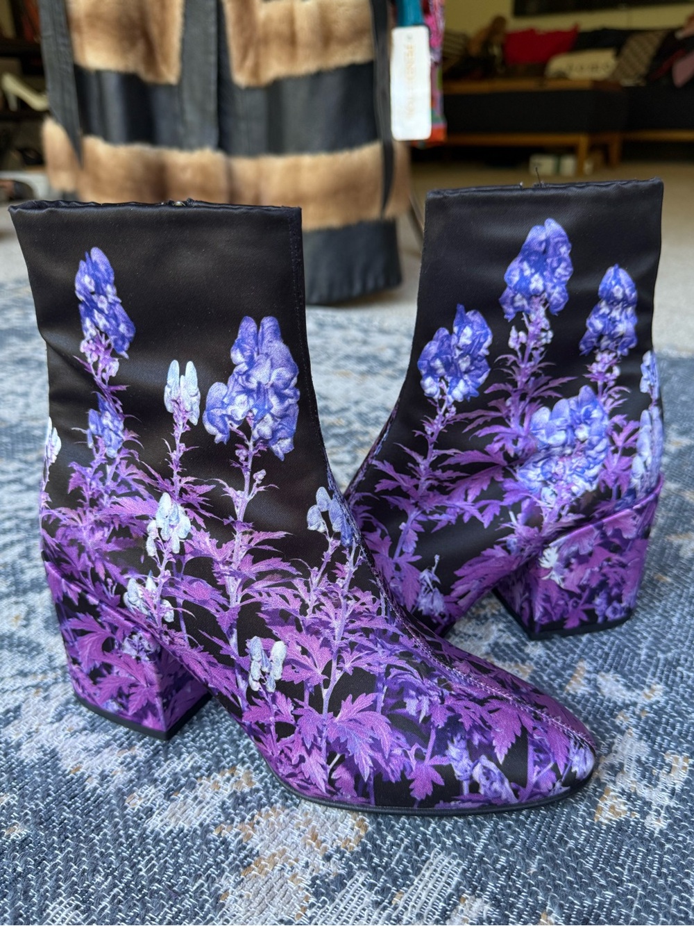 DRIES VAN NOTEN Floral Purple Ankle Boots BOOTIES ITALY